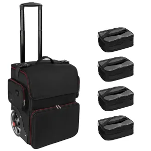 OCHEAL Large Makeup Train Case with 4 Clear Travel Makeup Bags Set, Cosmetic Makeup Case for Hairstylist, Hairdresser Storage Bag with Detachable Pouch,Heat Insulation and Anti-scalding Full layer