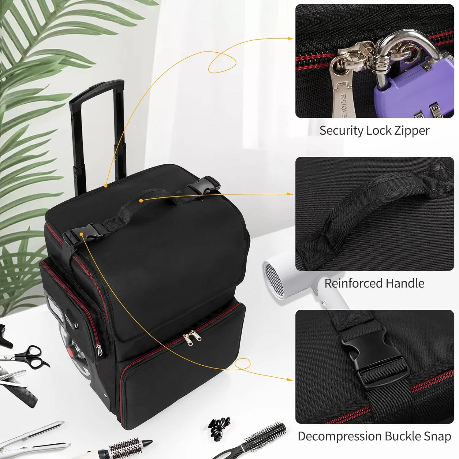 OCHEAL Large Makeup Train Case with 4 Clear Travel Makeup Bags Set, Cosmetic Makeup Case for Hairstylist, Hairdresser Storage Bag with Detachable Pouch,Heat Insulation and Anti-scalding Full layer
