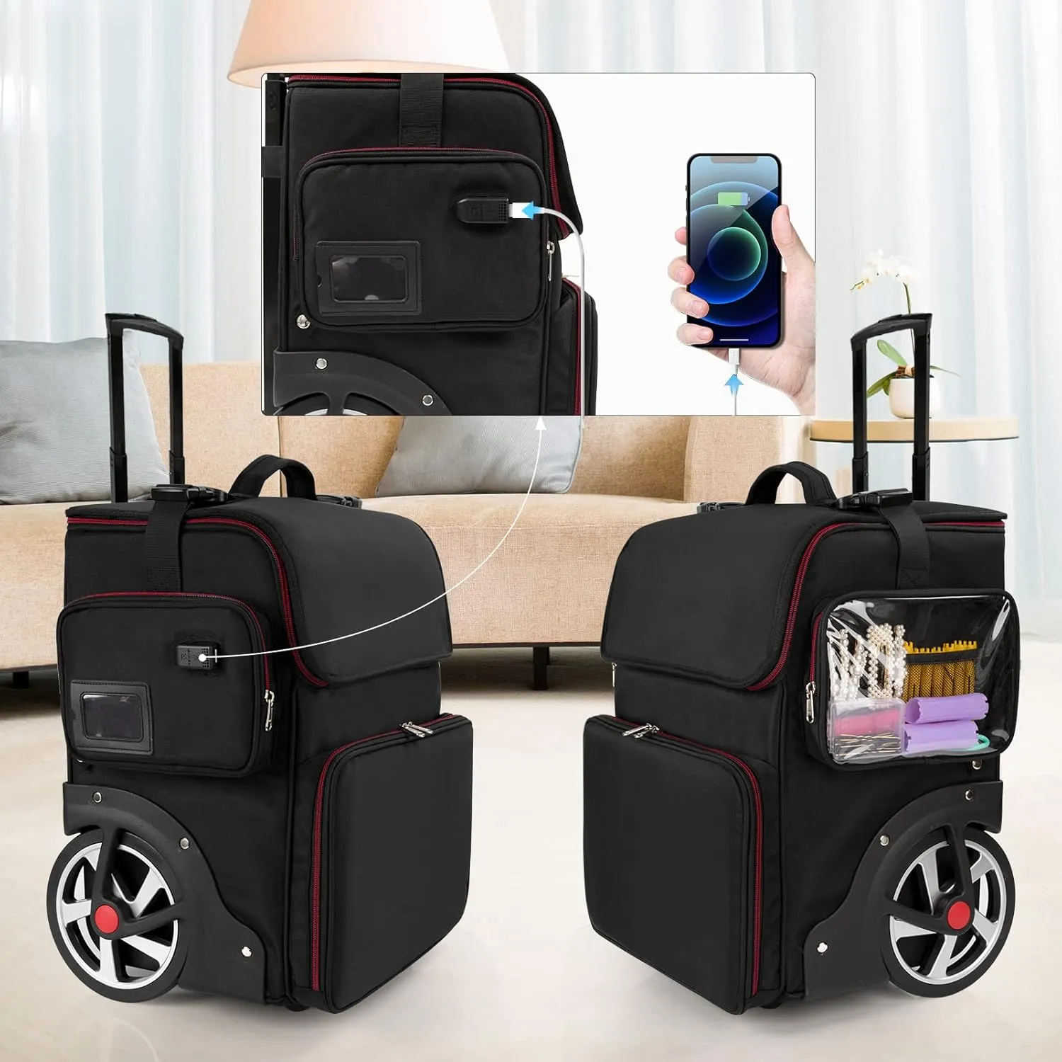 OCHEAL Large Makeup Train Case with 4 Clear Travel Makeup Bags Set, Cosmetic Makeup Case for Hairstylist, Hairdresser Storage Bag with Detachable Pouch,Heat Insulation and Anti-scalding Full layer