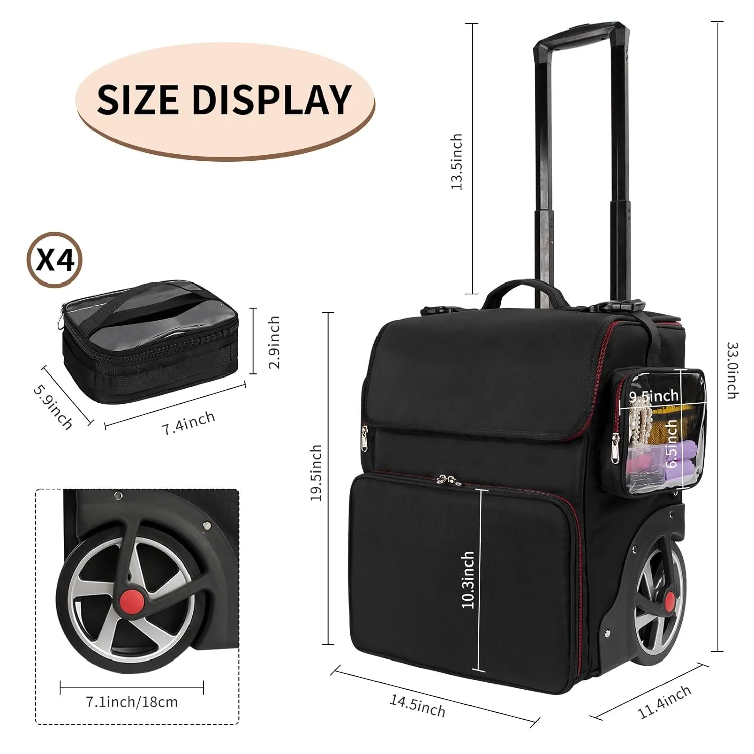 OCHEAL Large Makeup Train Case with 4 Clear Travel Makeup Bags Set, Cosmetic Makeup Case for Hairstylist, Hairdresser Storage Bag with Detachable Pouch,Heat Insulation and Anti-scalding Full layer