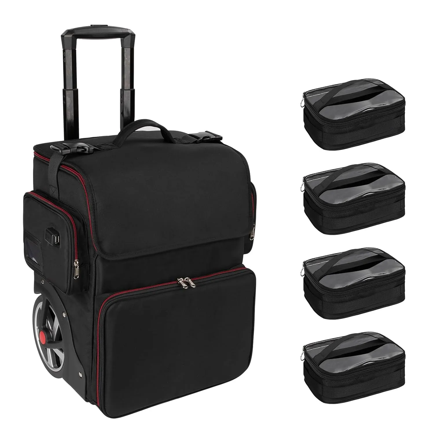 OCHEAL Large Makeup Train Case with 4 Clear Travel Makeup Bags Set, Cosmetic Makeup Case for Hairstylist, Hairdresser Storage Bag with Detachable Pouch,Heat Insulation and Anti-scalding Full layer