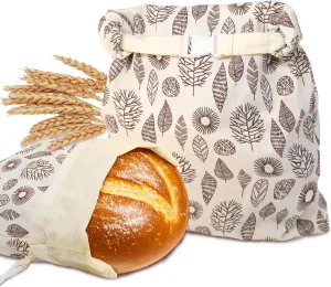 OHIYO Reusable Beeswax Bread Bags for Freezer & Refrigerator, Natural Beeswax-Lined Cotton Storage Bags Airtight Freshness Keeper for Homemade, Bakery Essentials (2 Pack)