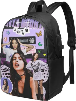 Olivia Songwriter Actress Rodrigo Laptop Backpack With Usb Charging Port Large Travel Bags Unisex Adult Gym Bags Daypack for Beach Stylish Business Backpack Notebook Bag for Men&Women