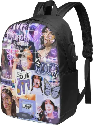 Olivia Songwriter Actress Rodrigo Laptop Backpack With Usb Charging Port Large Travel Bags Unisex Adult Sport Bags Daypack for Trip Classic Business Backpack Computer Bag for Men&Women