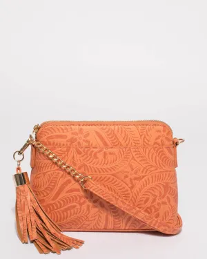 Orange Embossed Karen Crossbody Bag