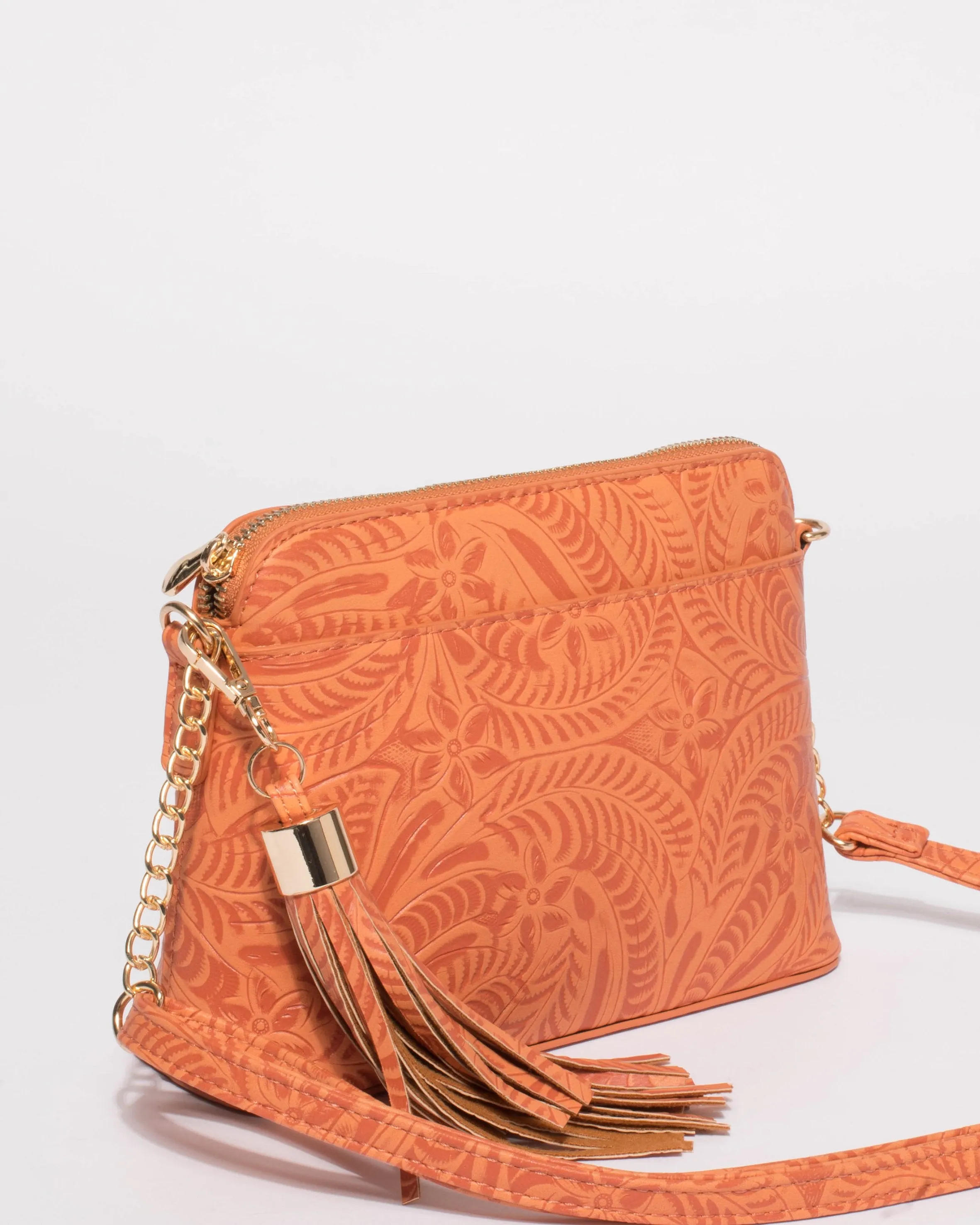 Orange Embossed Karen Crossbody Bag