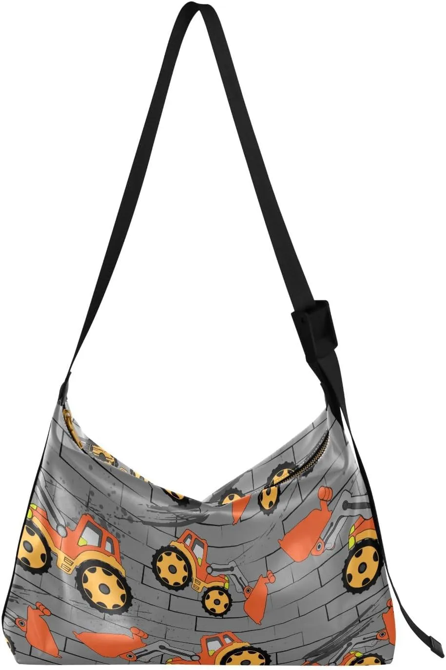 Orange Tractor Bucket Hobo Crossbody Bags for Women Leather Large Shoulder Bag Cross Body Black Contour Bricks Trendy Womens Tote Bags Handbag for Travel Shopping