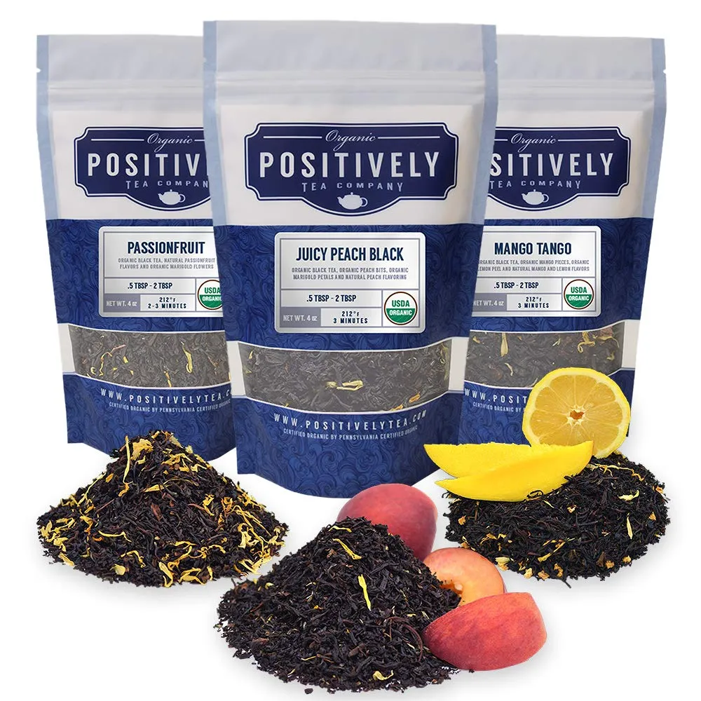 Organic Positively Tea Company, Flavored Black Tea Sampler, Loose Leaf, 4 Ounce, 3 Pack