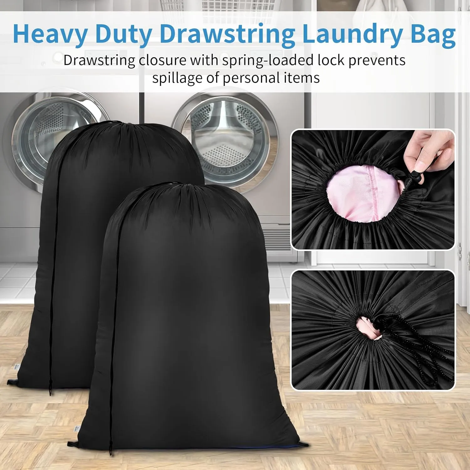 OTraki 2 Pack Large Laundry Bag 28 x 40 inch Heavy Duty Dirty Laundry Bags Dirty Clothes Bag Organizer Drawstring Laundry Hamper Bag Travel Laundry Bag for Camp, Home, College, Dorm Black