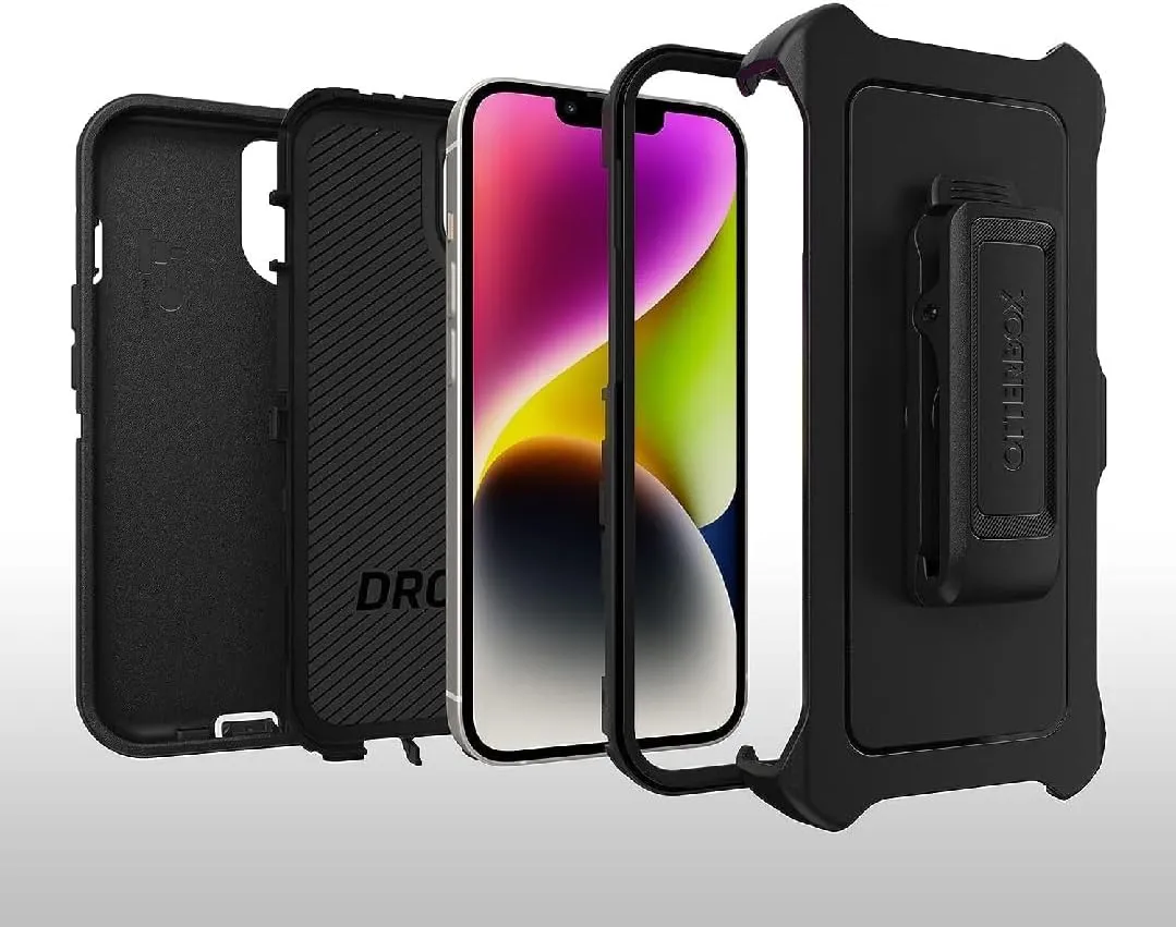 OtterBox iPhone 14 Plus Defender Series Case - Black, Rugged & Durable, with Port Protection, Includes Holster Clip Kickstand