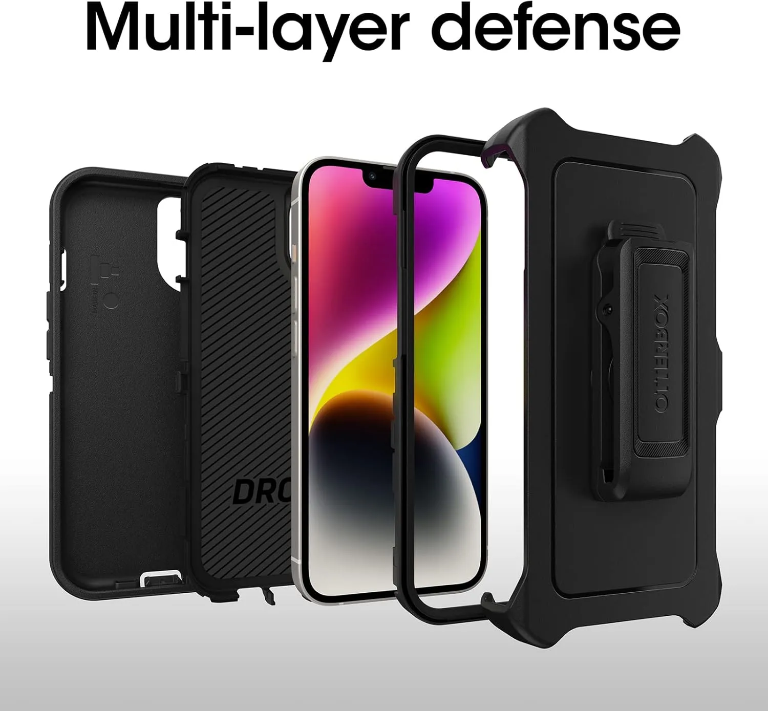 OtterBox iPhone 14 Plus Defender Series Case - Black, Rugged & Durable, with Port Protection, Includes Holster Clip Kickstand