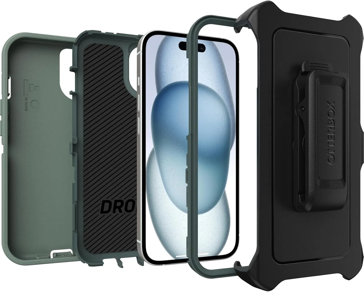 OtterBox iPhone 15, iPhone 14, and iPhone 13 Defender Series Case - FOREST RANGER (Green), Screenless, Rugged & Durable, with Port Protection, Includes Holster Clip Kickstand