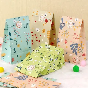 OurWarm 48Pcs Floral Gift Bags, Watercolor Flowers Goodie Bags for Kids, Small Paper Lunch Bag with Thank You Stickers for Wedding Baby Shower Birthday Party Decorations