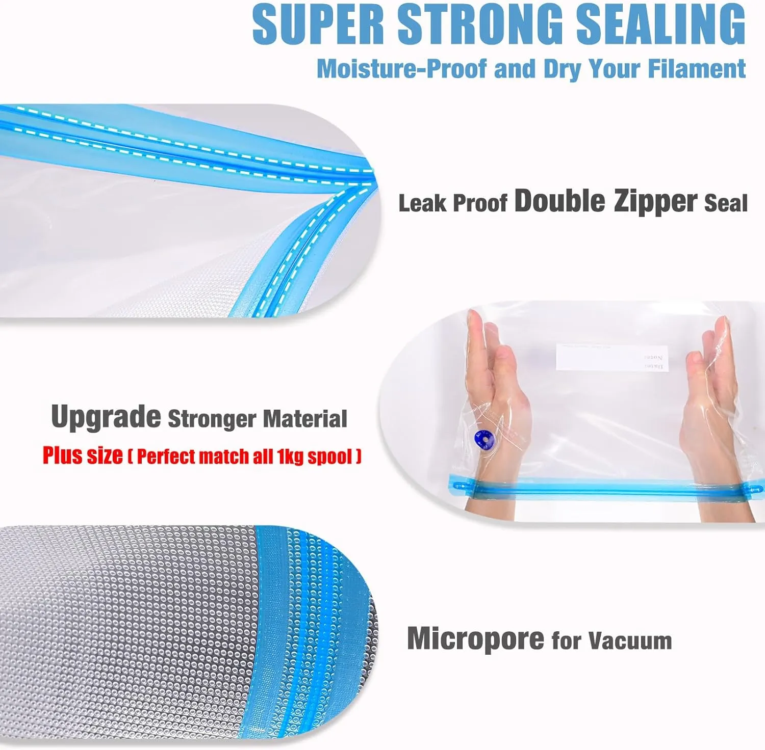 OVV3D Filament Storage Bags Kit 105pcs, 50 Bags Plus Size 32x34cm 3D Printer Filament Storage Vacuum Sealed Kit with 50pcs Desiccant, Perfect for 3D Filament Storage or Using After Filament Dryer Box