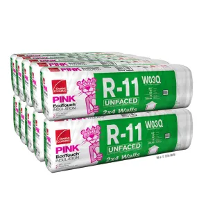 Owens Corning R-11 Unfaced 15 by 93 Fiberglass Batt Insulation Fits 2x4 Walls a Total of 10 Bags and Square Footage of 1550 FT