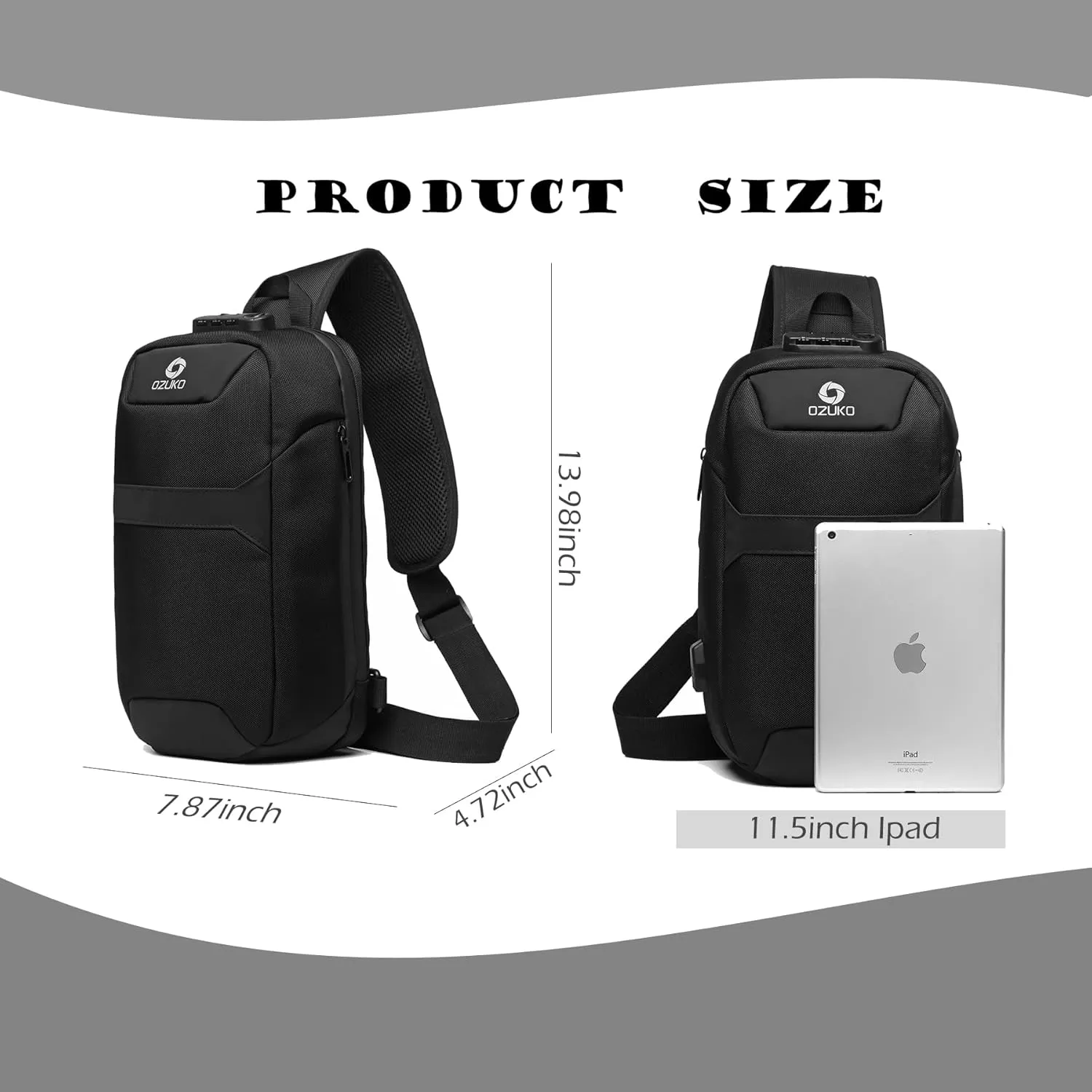 OZUKO Anti Theft crossbody Sling Bag for Men, Waterproof Chest Daypack with USB Charging Port & Adjustable Strap for Daily
