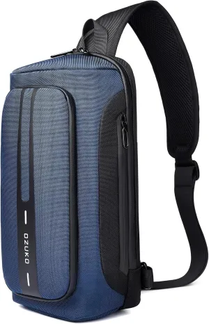 OZUKO Anti Theft Crossbody Sling Bag, Large Waterproof Shoulder Chest Bag Backpack with USB Charging Lightweight Casual Backpacks (Blue)
