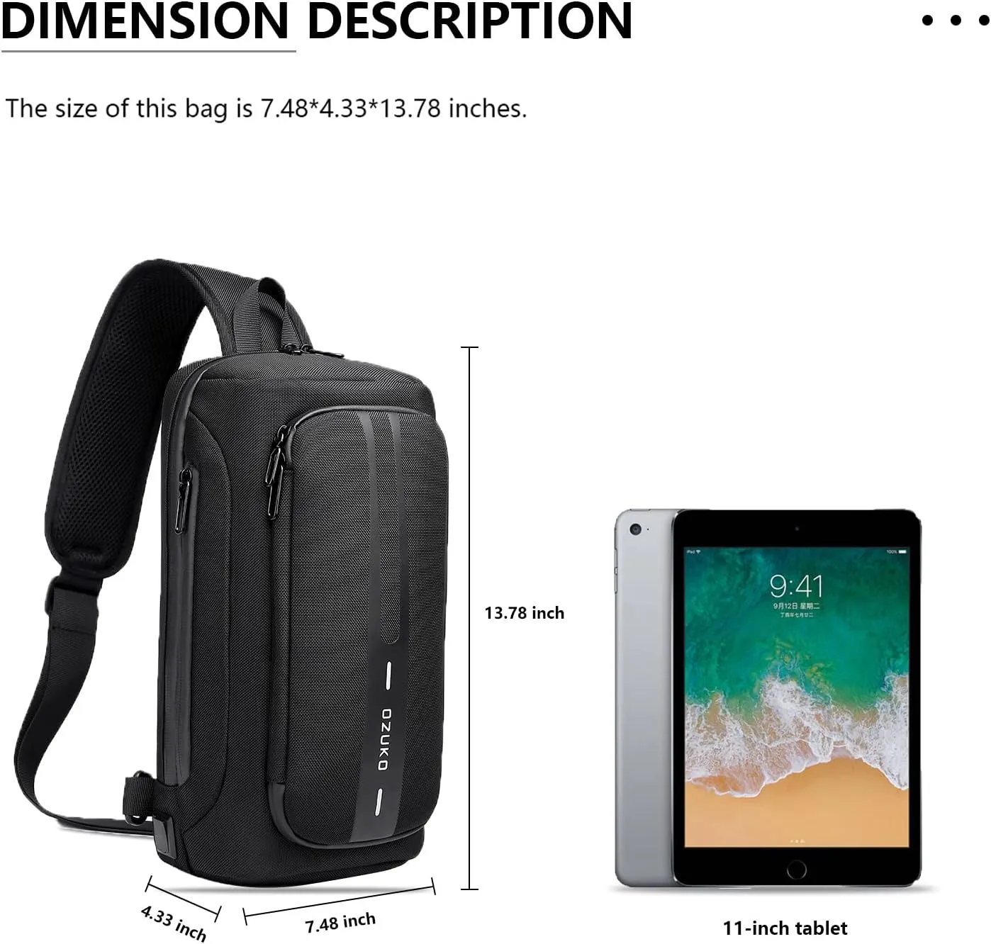 OZUKO Anti Theft Crossbody Sling Bag, Large Waterproof Shoulder Chest Bag Backpack with USB Charging Lightweight Casual Backpacks (Blue)