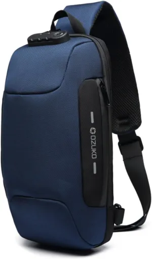 OZUKO Sling Backpack for Men - Anti-Theft Crossbody Bag, Waterproof with USB Charging Port(Blue)