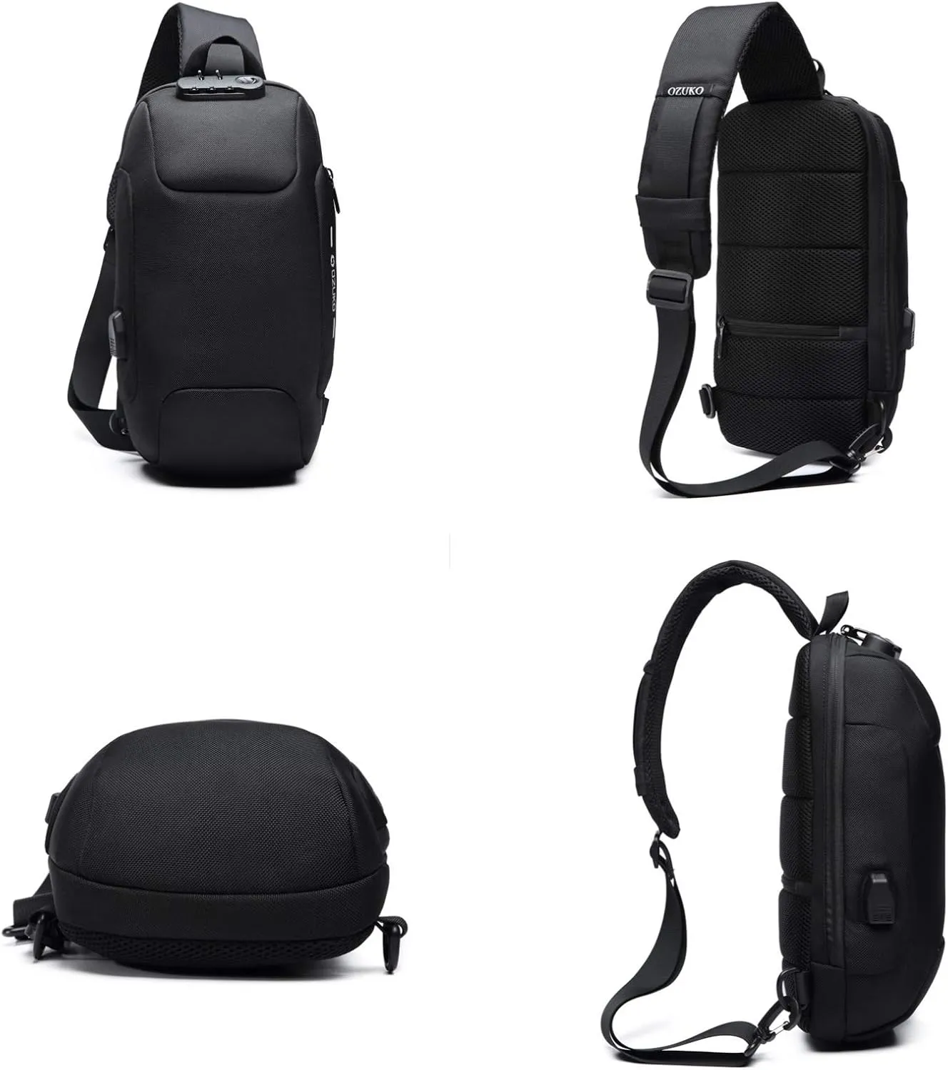 OZUKO Sling Backpack for Men - Anti-Theft Crossbody Bag, Waterproof with USB Charging Port(Blue)
