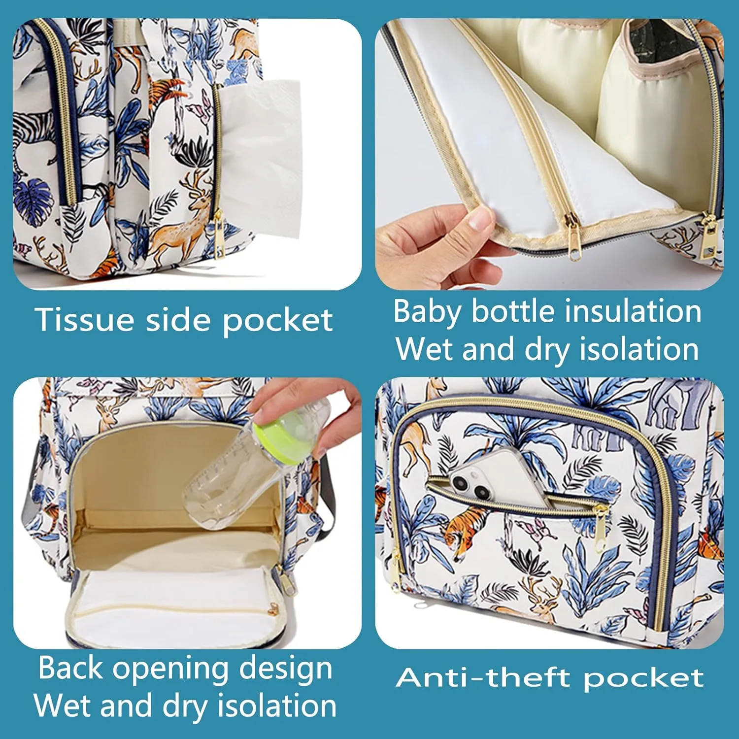 Pañaleras Para Bebe Niño White Diaper Bags Backpack Baby Bag Waterproof Diaper Bags with USB Charging Port Stroller Straps 18.5 Inch White