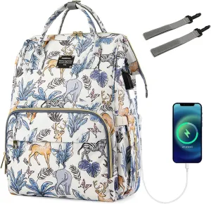 Pañaleras Para Bebe Niño White Diaper Bags Backpack Baby Bag Waterproof Diaper Bags with USB Charging Port Stroller Straps 18.5 Inch White