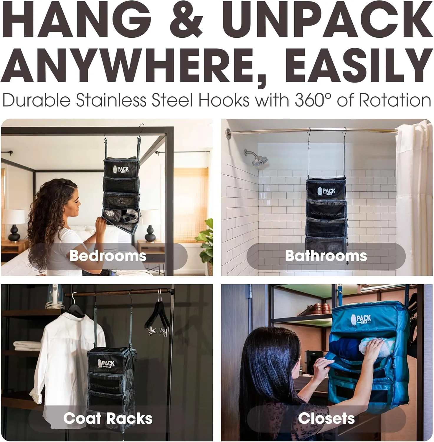 Pack Gear Hanging Carry-On Organizer - Our Standard Hanging Luggage Organizer Fits Any Carry On - Our Packing Cubes For Travel Use Mesh Windows to Make Finding Clothes Easy (Black, S)