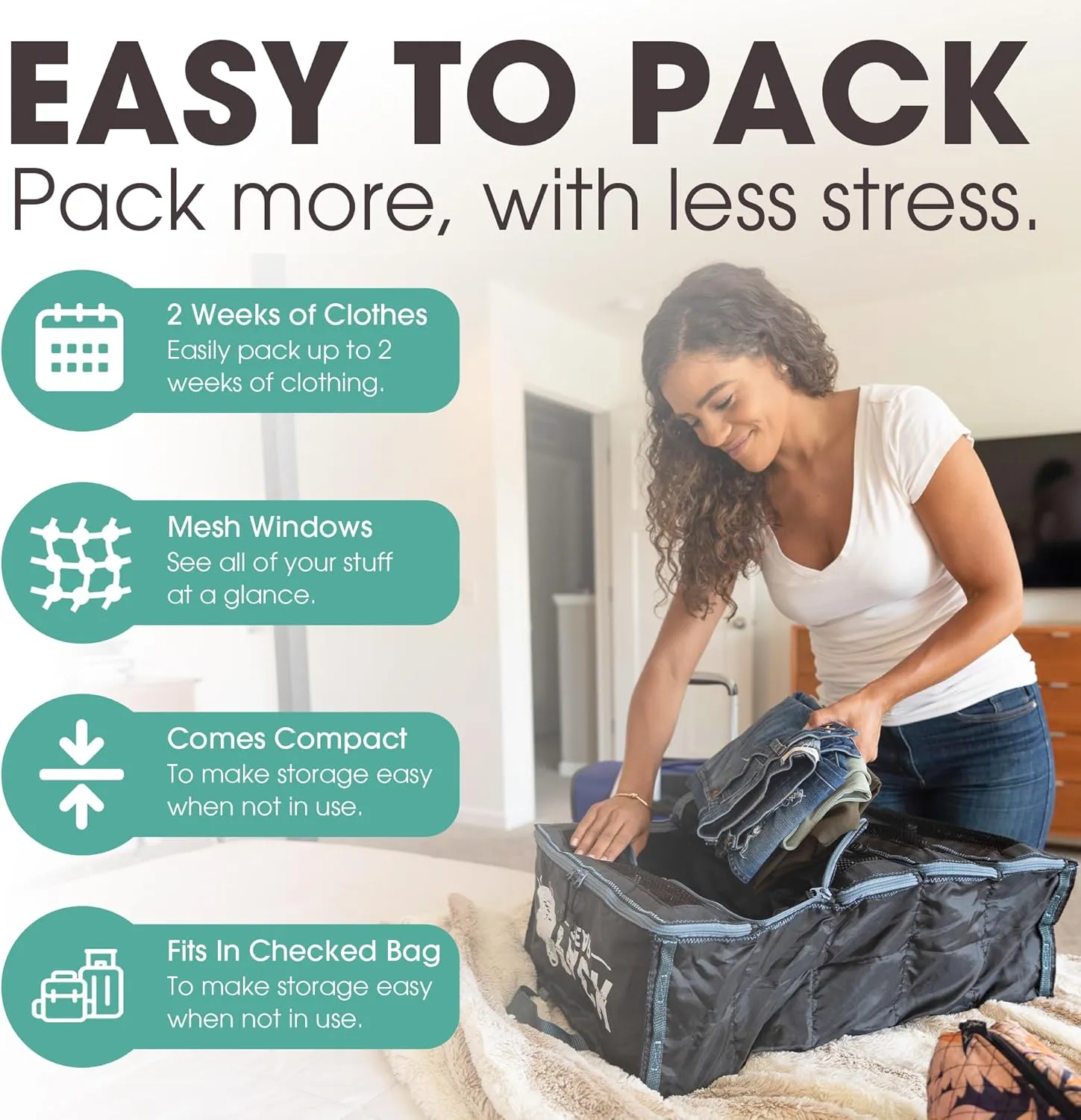 Pack Gear Hanging Carry-On Organizer - Our Standard Hanging Luggage Organizer Fits Any Carry On - Our Packing Cubes For Travel Use Mesh Windows to Make Finding Clothes Easy (Black, S)