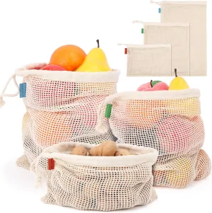 Pack of 6 Reusable Produce Bags Washable, 3 Sizes (2xS 2xM 2xL) Reusable Grocery Bags Heavy Duty Cotton Bag Mesh Bags for Vegetables, Enhanced Closure Edge, Double Stitched, with Tare Weight