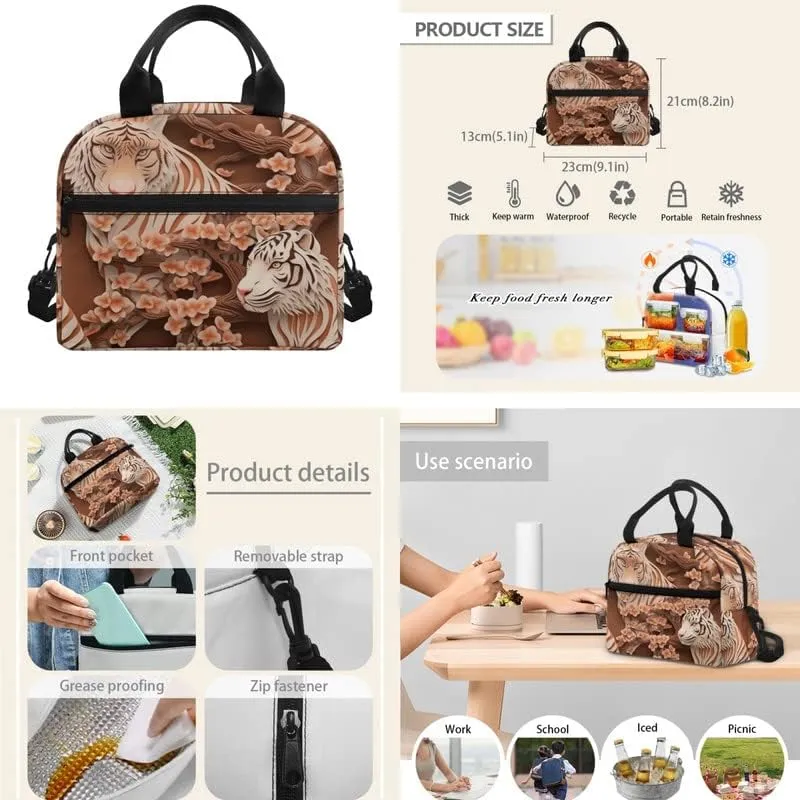 Paper Carving Tiger School Bag Floral Orange Tiger Primary Junior High School Bag Teens Shoulder Lunch Box and Pen Case Bag Girls 3 in 1 Boys Backpack Sets