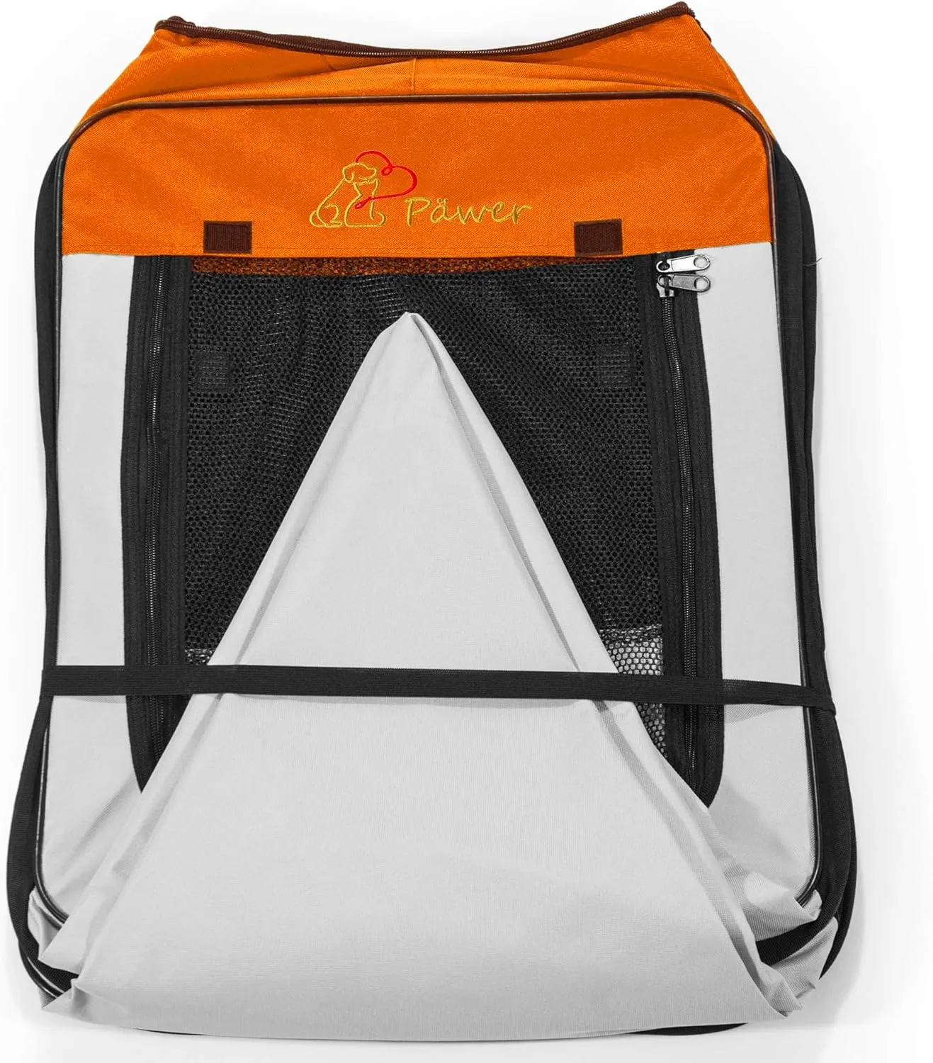 Pawer 45”×24” 8-Panel Foldable Pet Playpen, Orange Grey, Personalize Embroidery Extra Fabric Piece Available, for Cat/Dog/Puppy, 600D Oxford Cloth Portable Indoor & Outdoor Kennel with Carry Bag