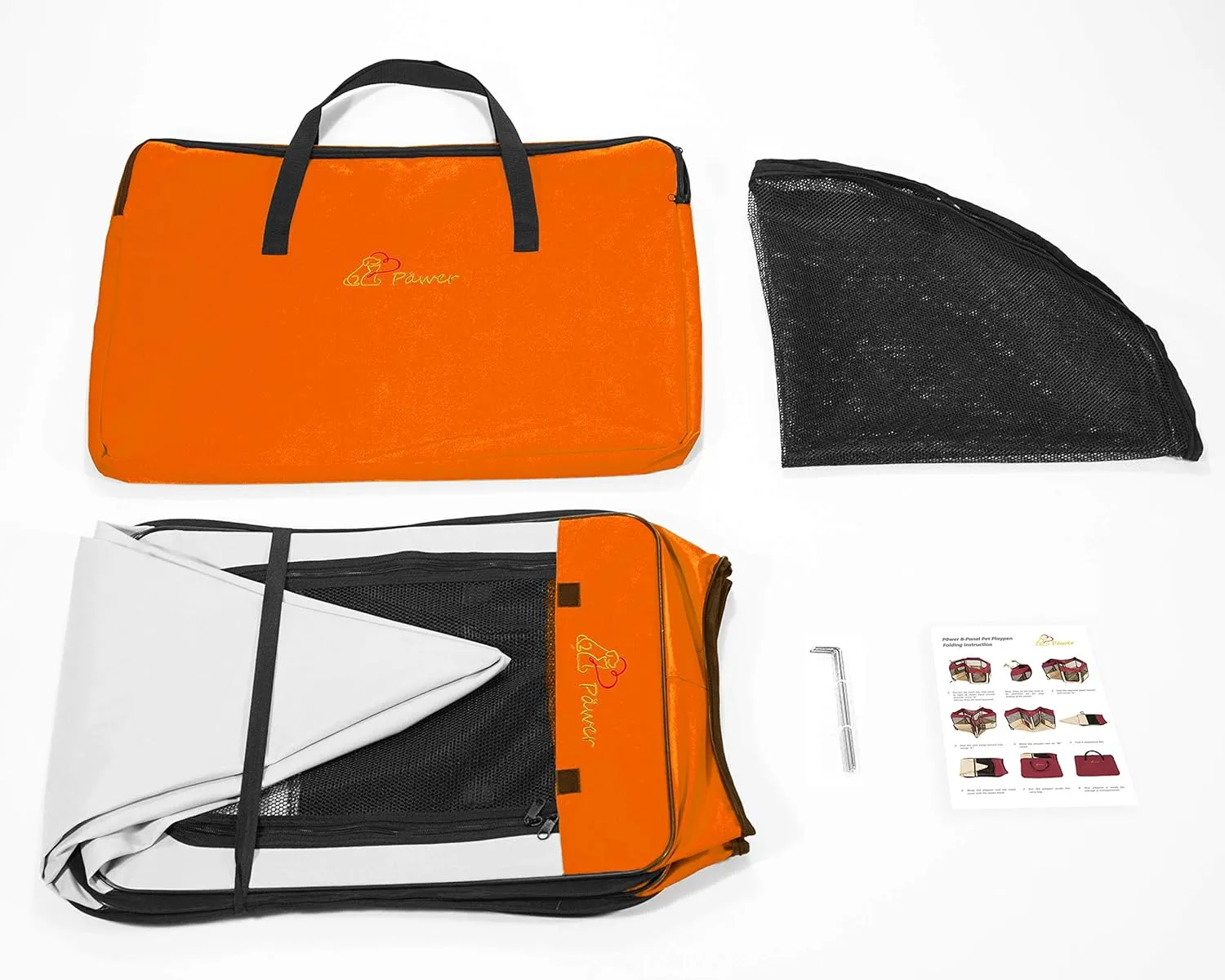 Pawer 45”×24” 8-Panel Foldable Pet Playpen, Orange Grey, Personalize Embroidery Extra Fabric Piece Available, for Cat/Dog/Puppy, 600D Oxford Cloth Portable Indoor & Outdoor Kennel with Carry Bag