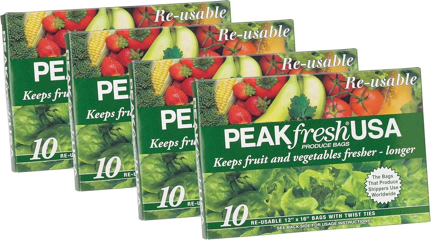 Peak Fresh Reusable Produce Bags, Set of 4, 40 Bags Total