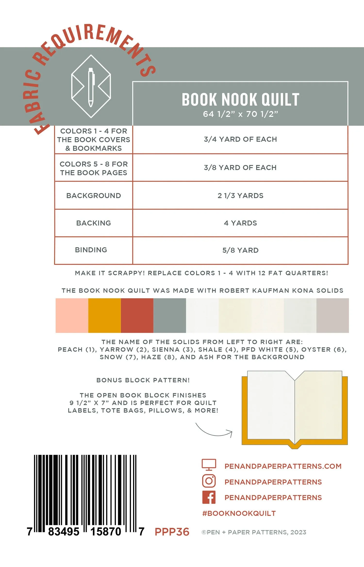 Pen & Paper Patterns - Book Nook Quilt - Paper Pattern