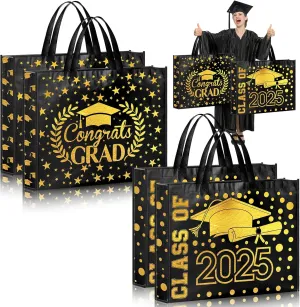 PerKoop 4 Pcs Extra Large Graduation Gift Bag 20 x 16 Inch Jumbo Black Gold Gift Bag Large Tote Bag with Handles Reusable Non Woven Gift Bags for College, High School, 8th Grade, Kindergarten, Nurse