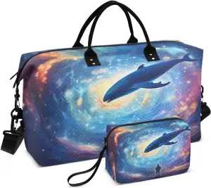 Person Cosmic Sea Whale Sports Gym Bag for Women Men Travel Duffel Bag Weekend Overnight Carry on Bag with Toiletry Bag Hospital Bag for Plane Hospital Workout Swimming Yoga