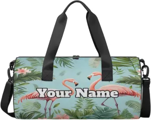 Personalized Bird Floral Sport Gym Bag, Custom Name Duffel Bags for Men, Waterproof Custom Sport Duffel Bag, Gymnastics Dance, Palm Leaves