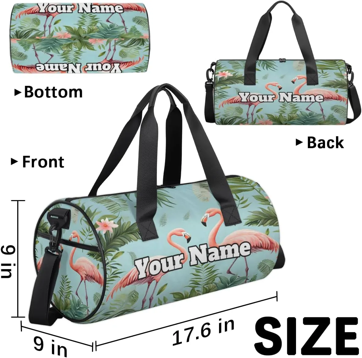 Personalized Bird Floral Sport Gym Bag, Custom Name Duffel Bags for Men, Waterproof Custom Sport Duffel Bag, Gymnastics Dance, Palm Leaves