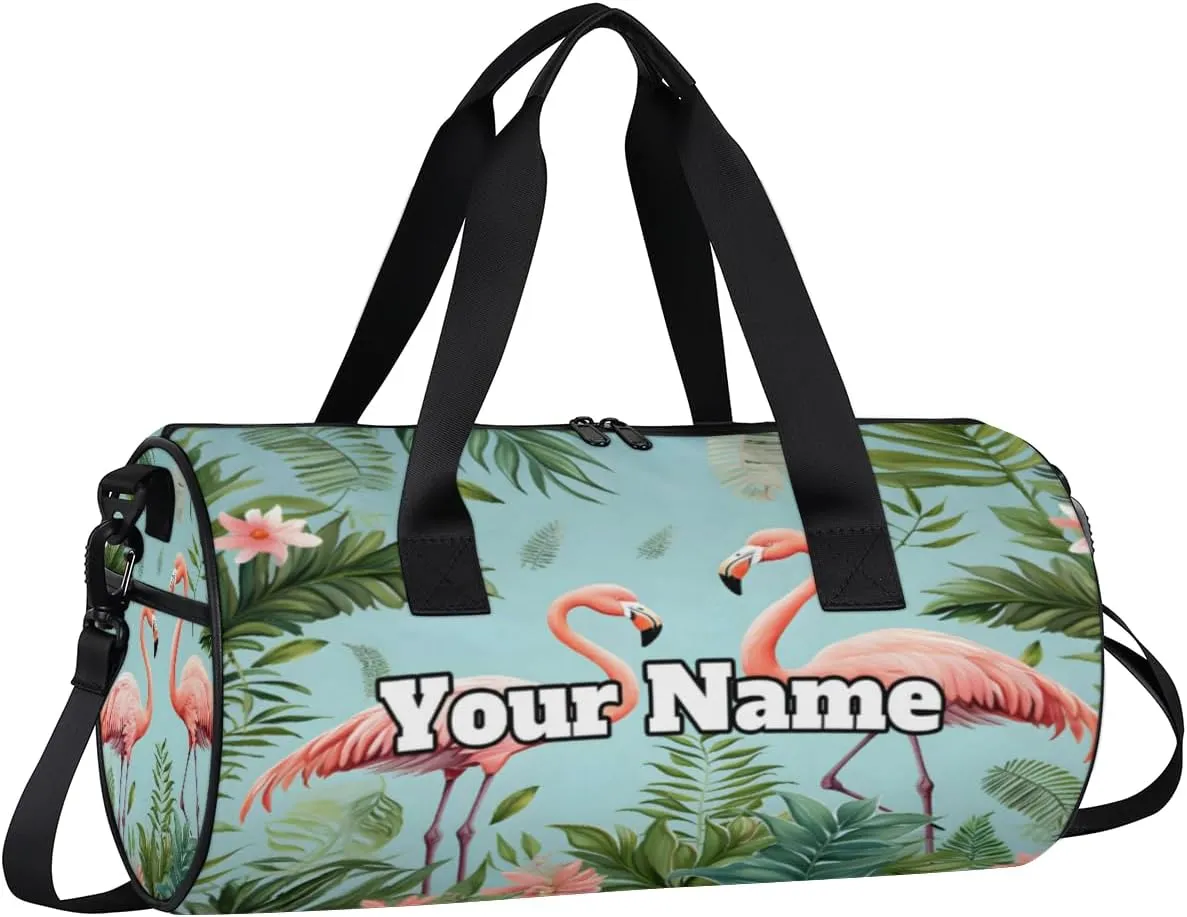 Personalized Bird Floral Sport Gym Bag, Custom Name Duffel Bags for Men, Waterproof Custom Sport Duffel Bag, Gymnastics Dance, Palm Leaves