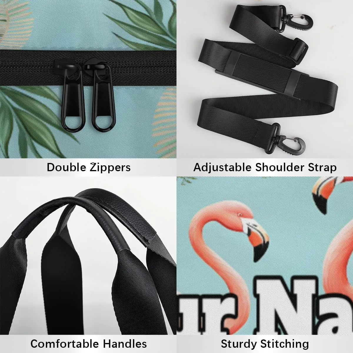Personalized Bird Floral Sport Gym Bag, Custom Name Duffel Bags for Men, Waterproof Custom Sport Duffel Bag, Gymnastics Dance, Palm Leaves