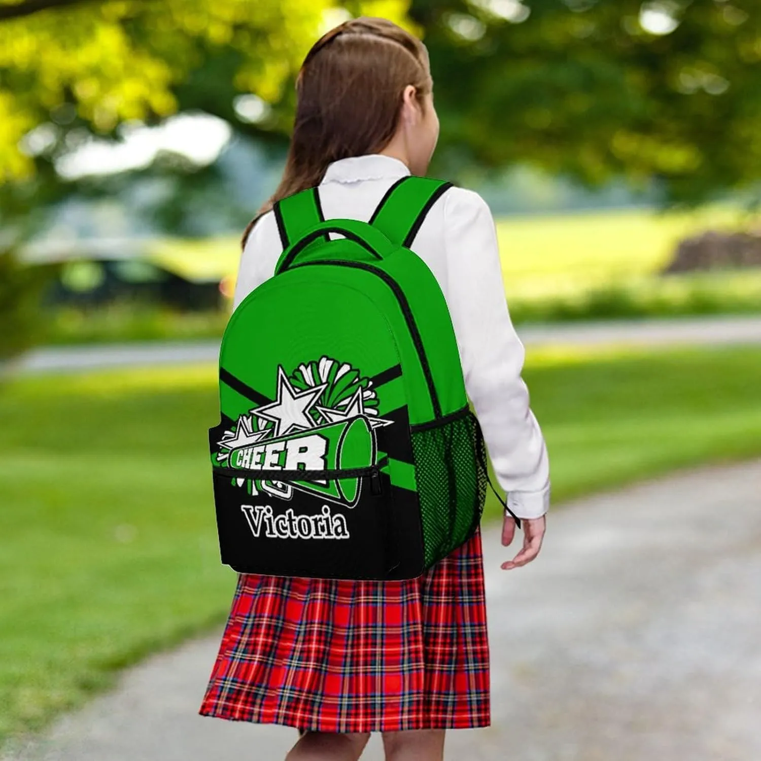 Personalized Cheer Bags Customized Cheerleader Shoulders Schoolbag with Name Casual Backpack for Birthday Travel Holiday (Green Black)