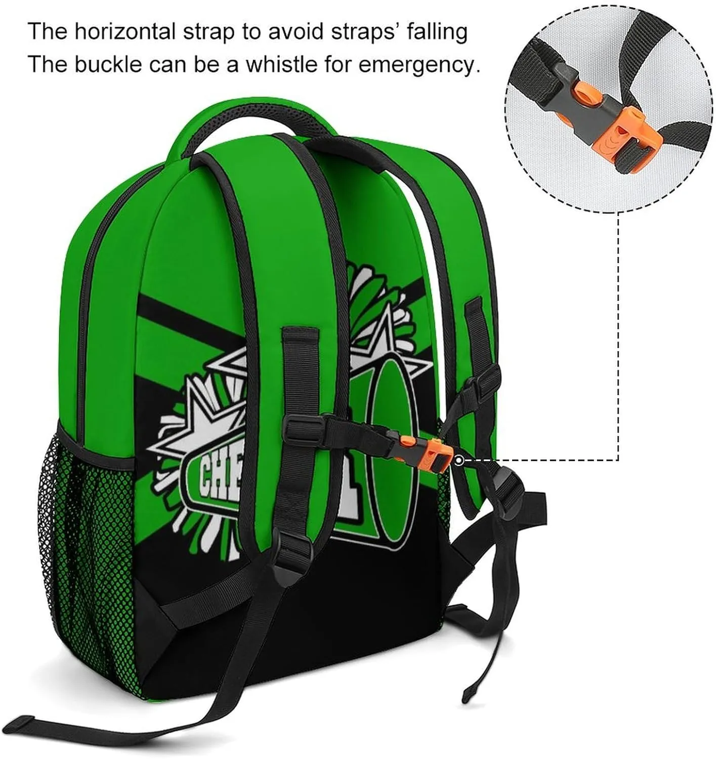 Personalized Cheer Bags Customized Cheerleader Shoulders Schoolbag with Name Casual Backpack for Birthday Travel Holiday (Green Black)