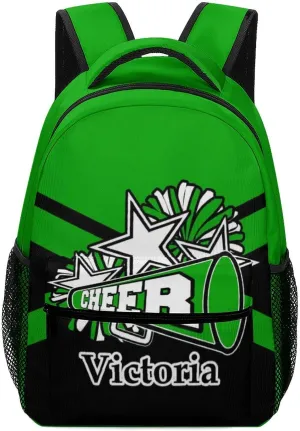 Personalized Cheer Bags Customized Cheerleader Shoulders Schoolbag with Name Casual Backpack for Birthday Travel Holiday (Green Black)