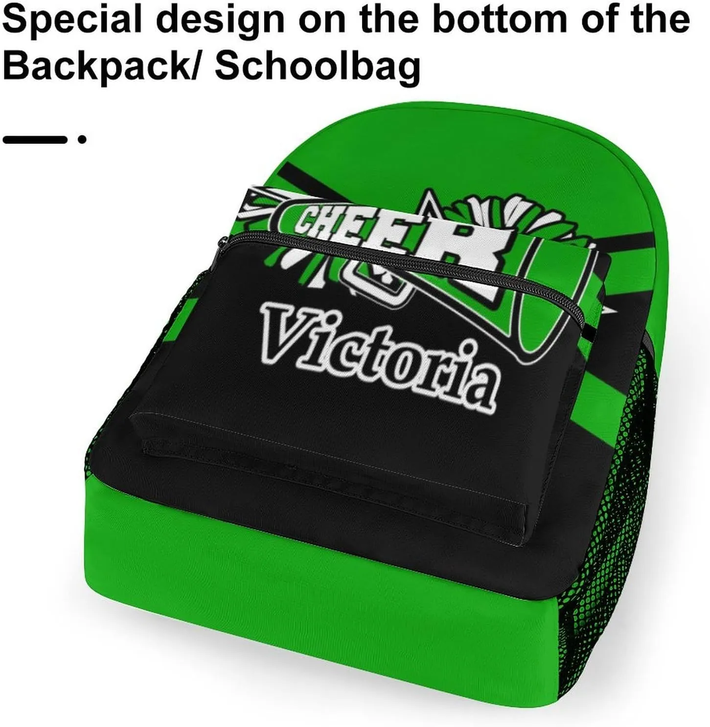 Personalized Cheer Bags Customized Cheerleader Shoulders Schoolbag with Name Casual Backpack for Birthday Travel Holiday (Green Black)