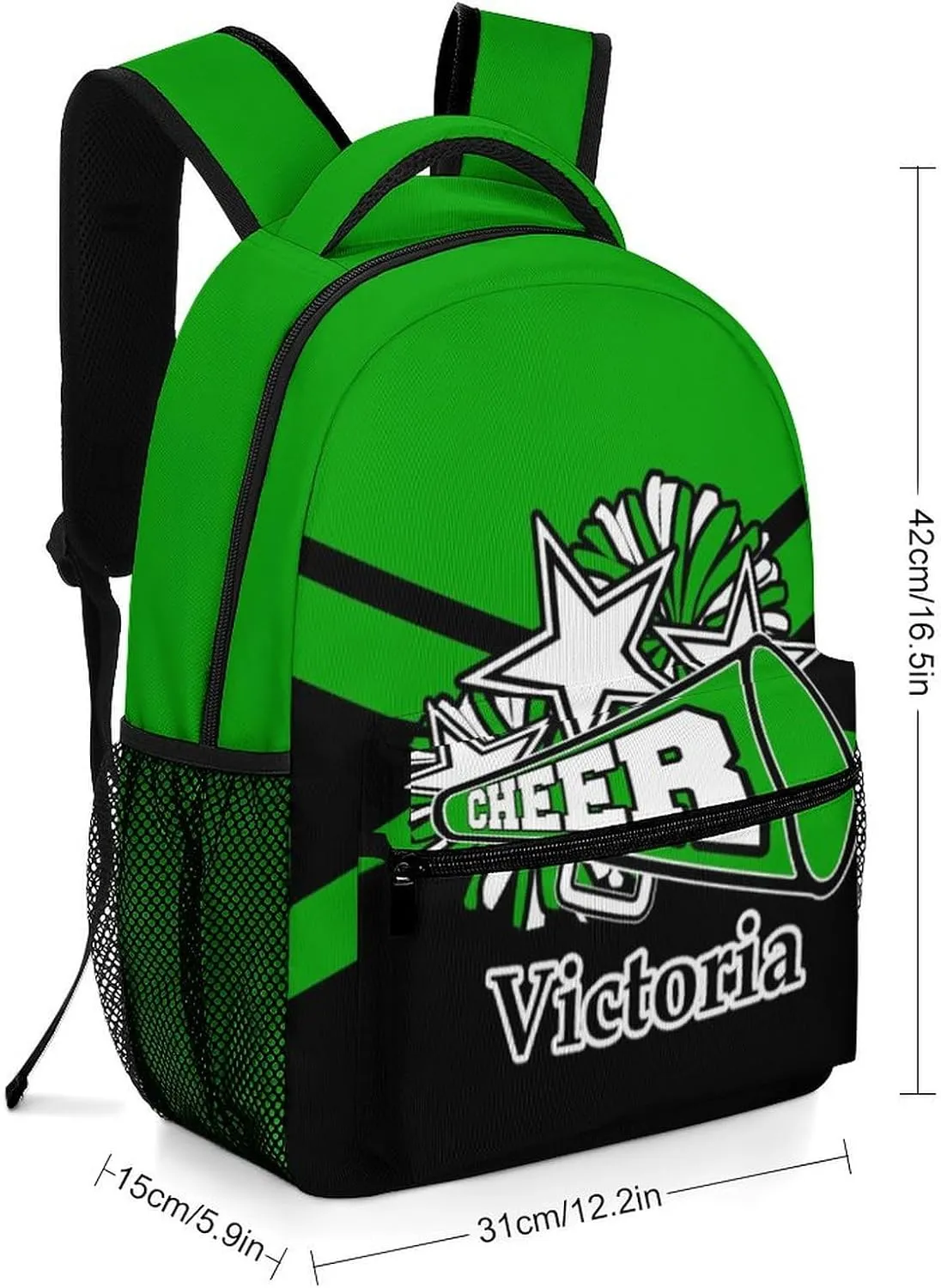 Personalized Cheer Bags Customized Cheerleader Shoulders Schoolbag with Name Casual Backpack for Birthday Travel Holiday (Green Black)