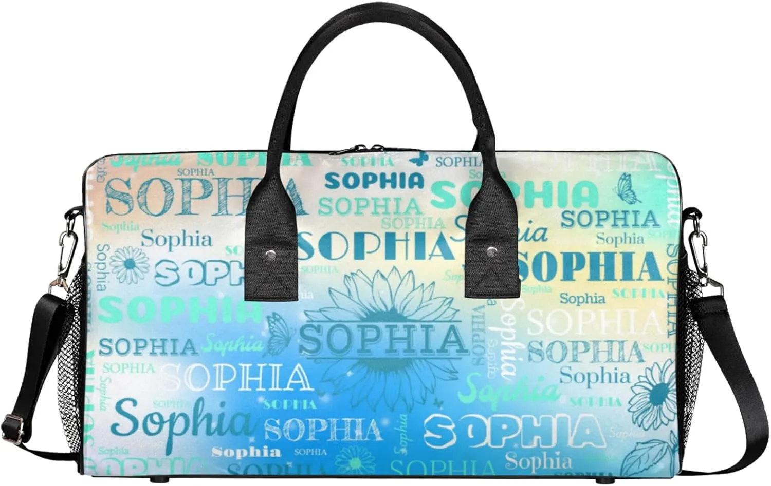 Personalized Dance Bag Gym Bag Teens, Custom Name Sport Ballet Dance Gear Fitness Duffle Gym Bag Travel Weekender Lightweight Bags, Gradient Light Blue with Floral
