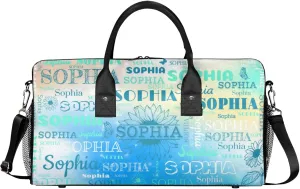 Personalized Dance Bag Gym Bag Teens, Custom Name Sport Ballet Dance Gear Fitness Duffle Gym Bag Travel Weekender Lightweight Bags, Gradient Light Blue with Floral