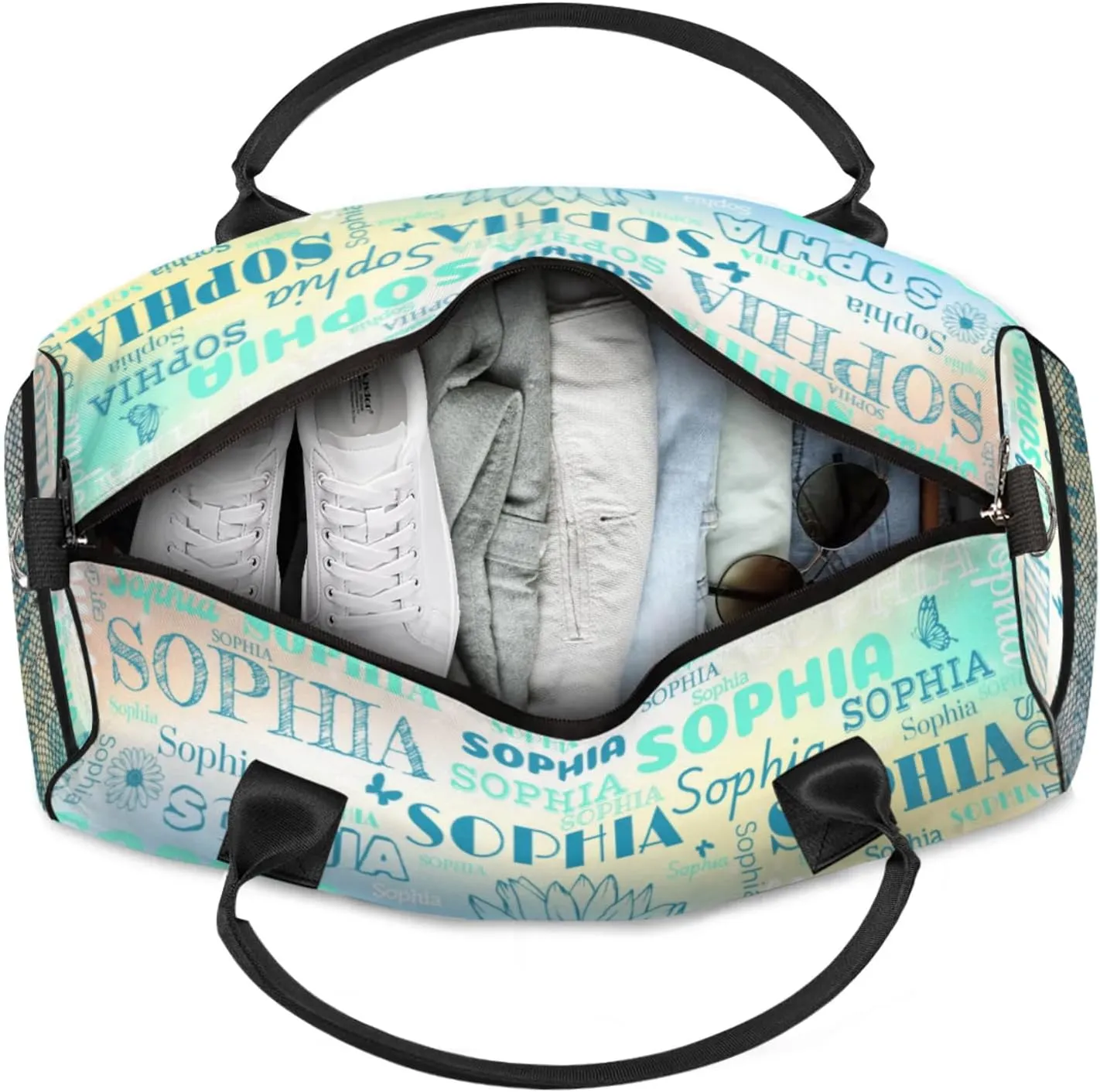 Personalized Dance Bag Gym Bag Teens, Custom Name Sport Ballet Dance Gear Fitness Duffle Gym Bag Travel Weekender Lightweight Bags, Gradient Light Blue with Floral
