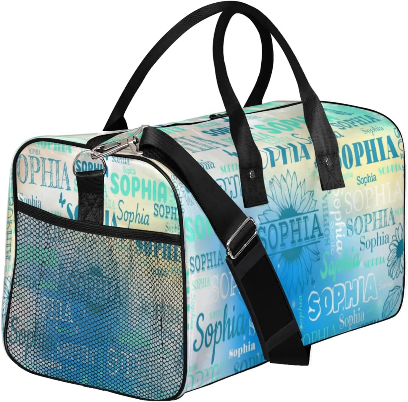 Personalized Dance Bag Gym Bag Teens, Custom Name Sport Ballet Dance Gear Fitness Duffle Gym Bag Travel Weekender Lightweight Bags, Gradient Light Blue with Floral