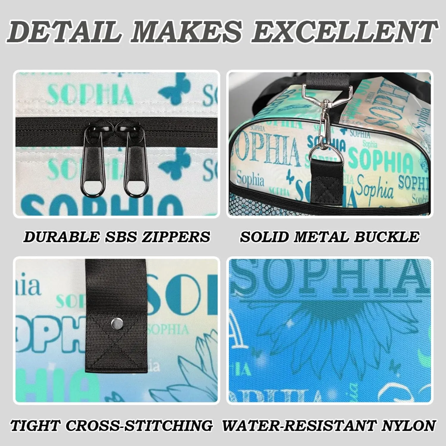 Personalized Dance Bag Gym Bag Teens, Custom Name Sport Ballet Dance Gear Fitness Duffle Gym Bag Travel Weekender Lightweight Bags, Gradient Light Blue with Floral